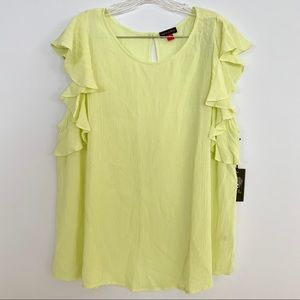 Vince Camuto Yellow Ruffled Sleeve Top 1X NWT